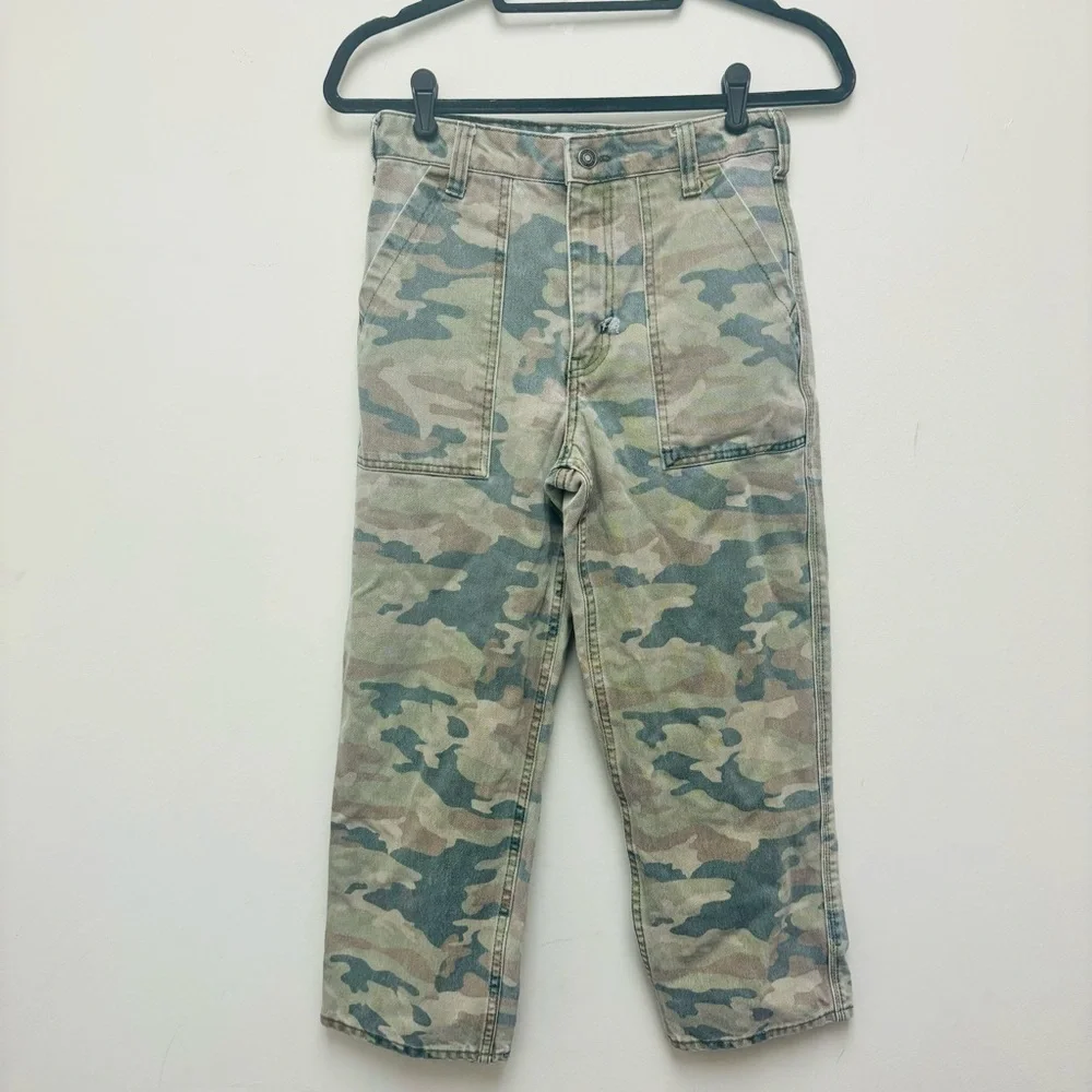 Free People Jeans Camo Remy Cropped Wide Leg High Rise - Picture 2 of 15